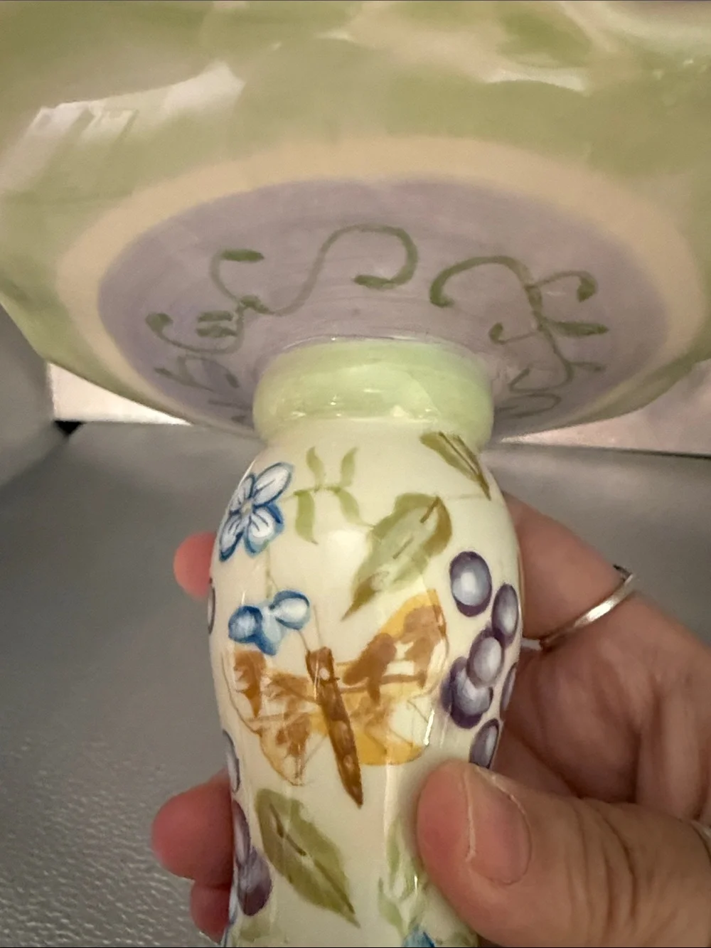 Hand-Painted Floral Ceramic Pillar Candle Holder in Soft Pastels